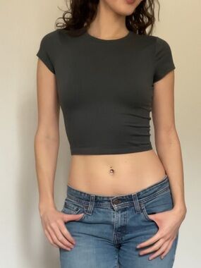 Hollister Charcoal Cropped Crew Tee